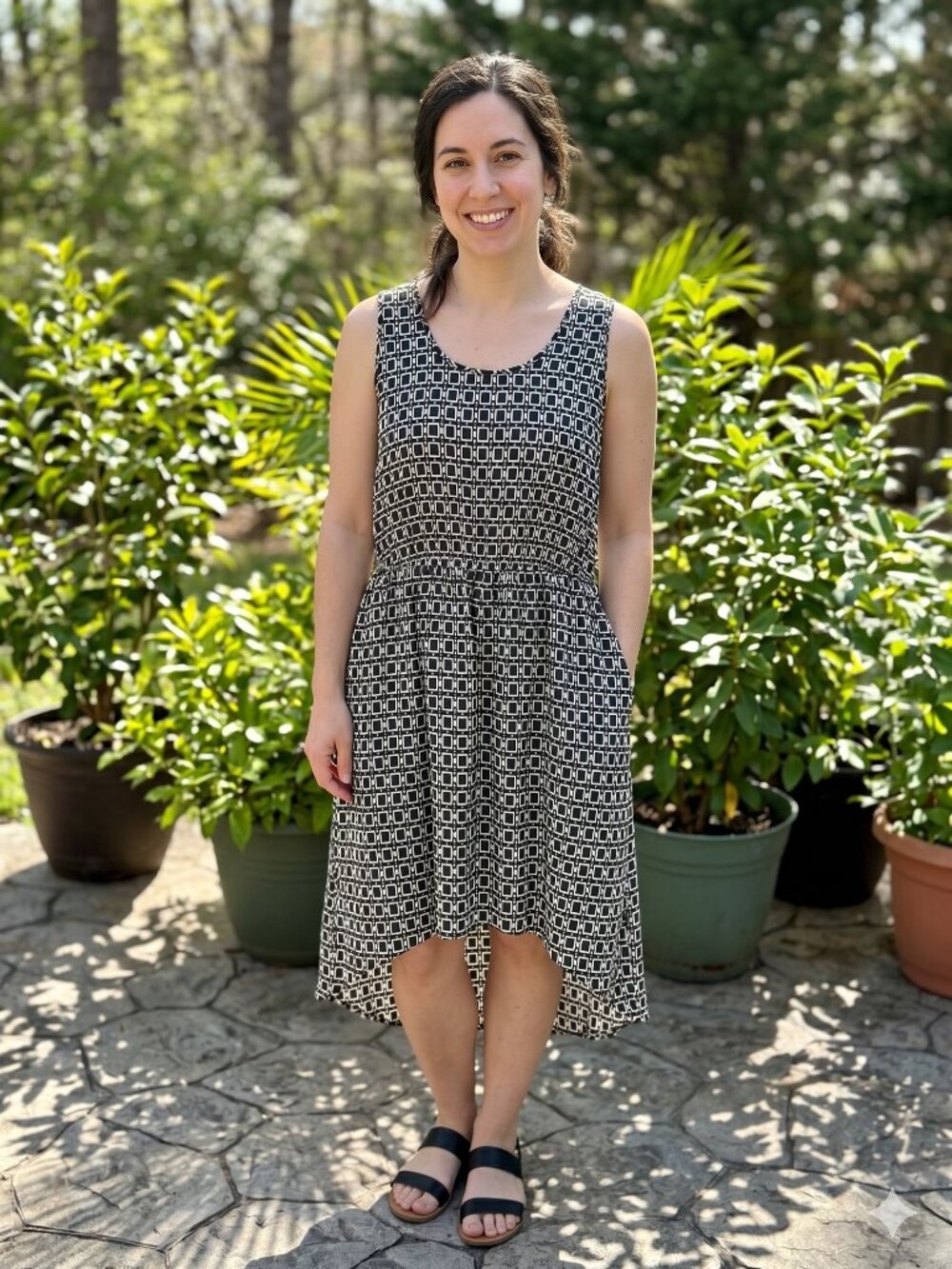 Black and White Geometric Sleeveless High Low Dress